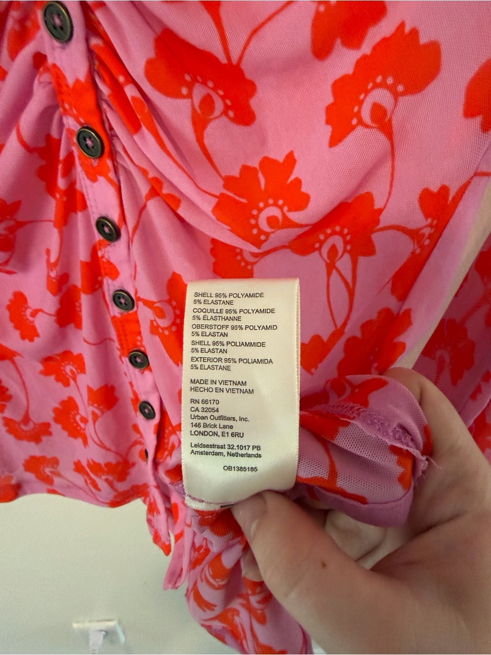 Free People Floral Mesh Ruched Button Down Top Size S Pink Red - Picture 6 of 7